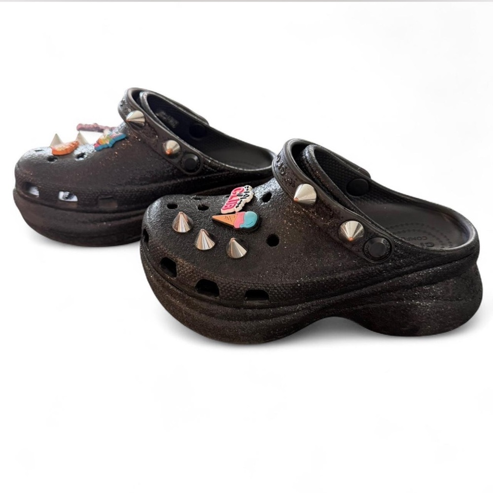 Crocs Classic Bae Glitter Stud Platform Clog Women’s 5 Black‎ Rare Discontinued
